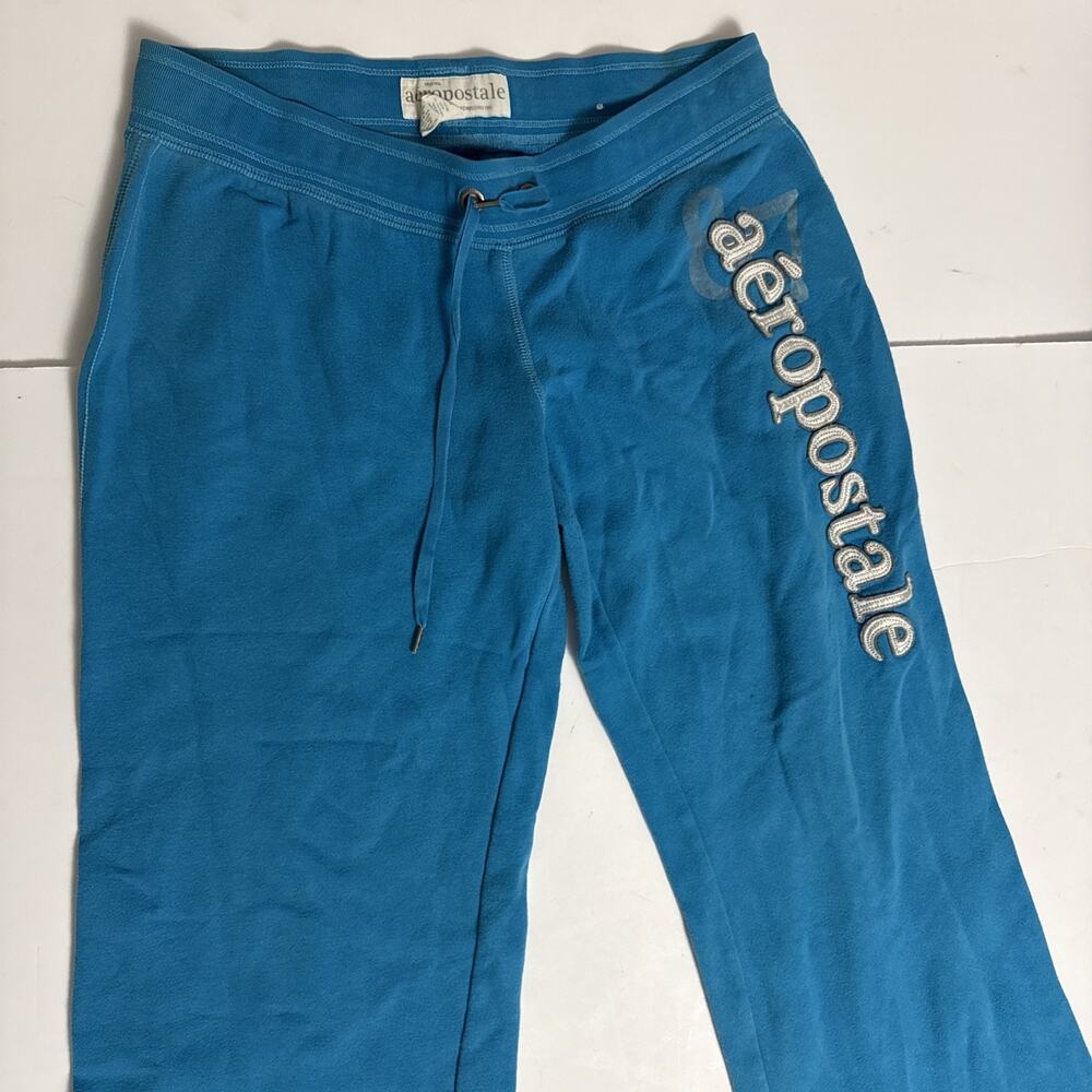 Aeropostale Blue Women's Sweatpants Drawstring Solid Logo Accent Size M